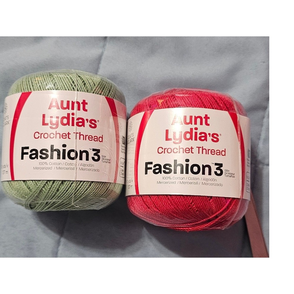 Aunt Lydia's Fashion 3 Crochet Thread Sage Scarlett 100% Mercerized Cotton 2pk